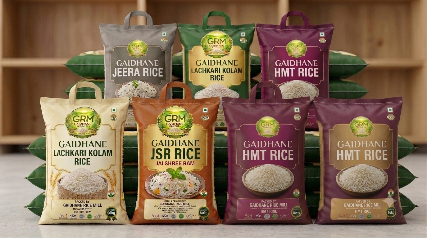 GRM Rice Bags — JSR, Kolam, Jeera, HMT varieties